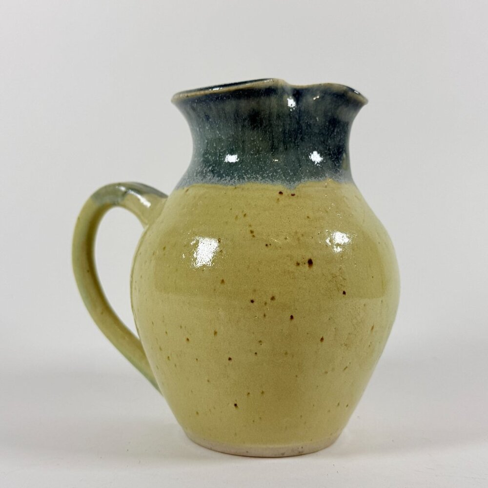 Handmade Rustic Pottery Pitcher Vase Blue Beige Glaze Small Home Decor